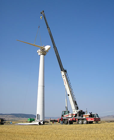 crane setting windmill